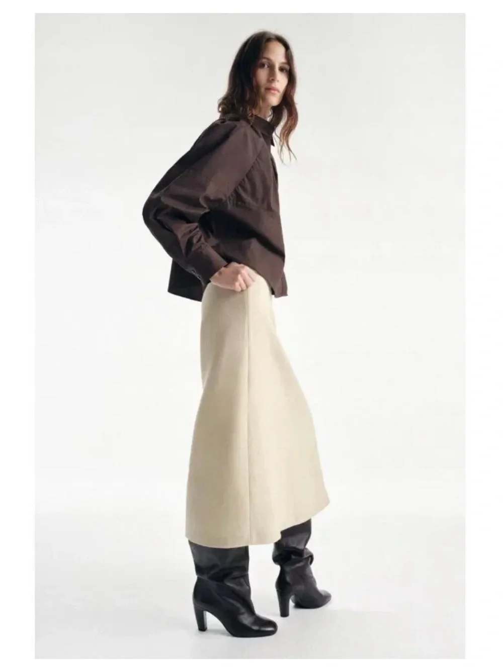 Zara Studio A-Line Midi Wool Skirt